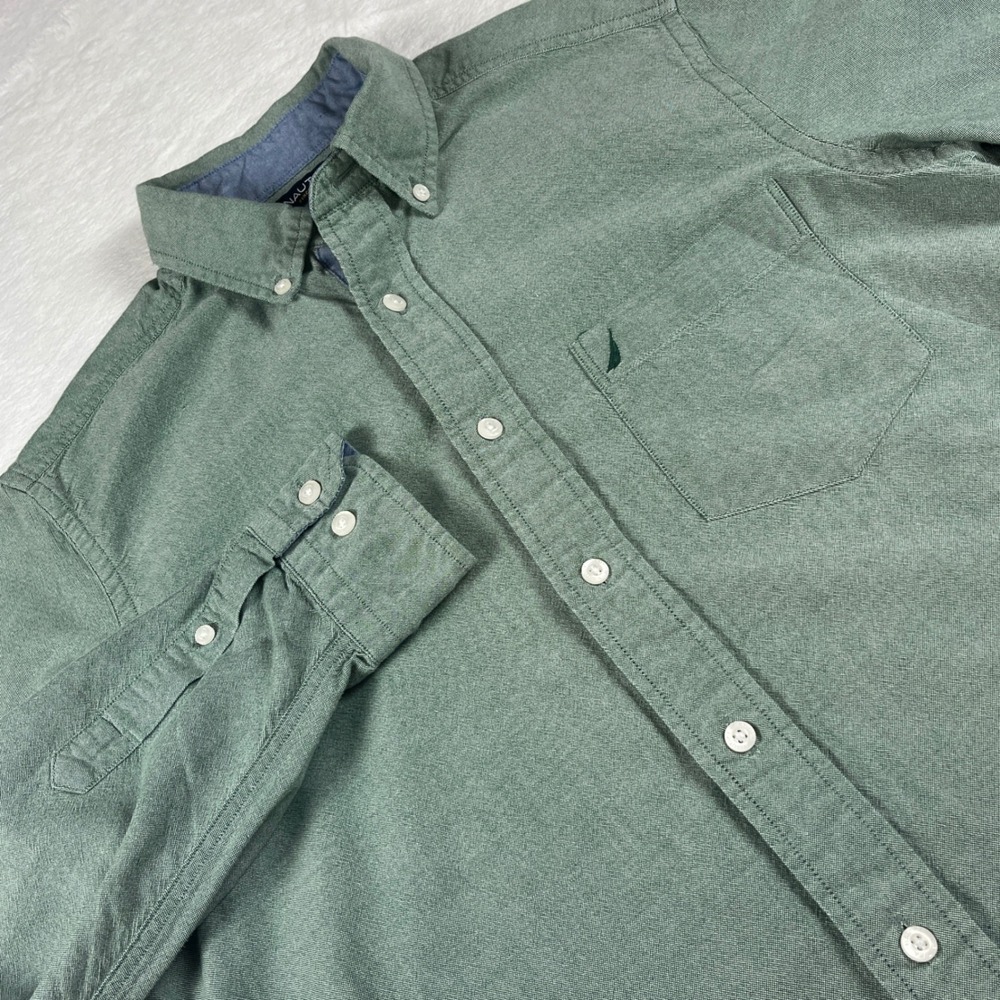 Nautica Mens Small Green Long Sleeve Button Down Cotton Oxford Shirt S